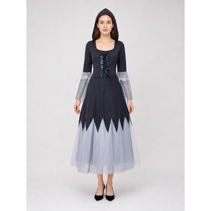 Gothic Black and Gray Lace-Up Cosplay Dress