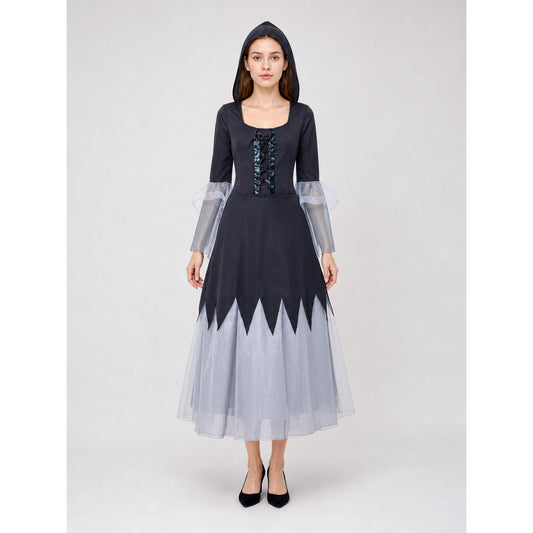 Gothic Black and Gray Lace-Up Cosplay Dress