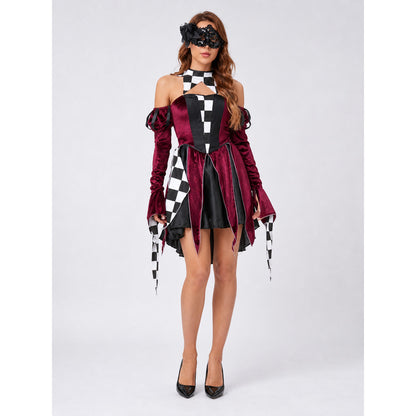 Clown Cosplay Dress with Mask and Accessory on-model view