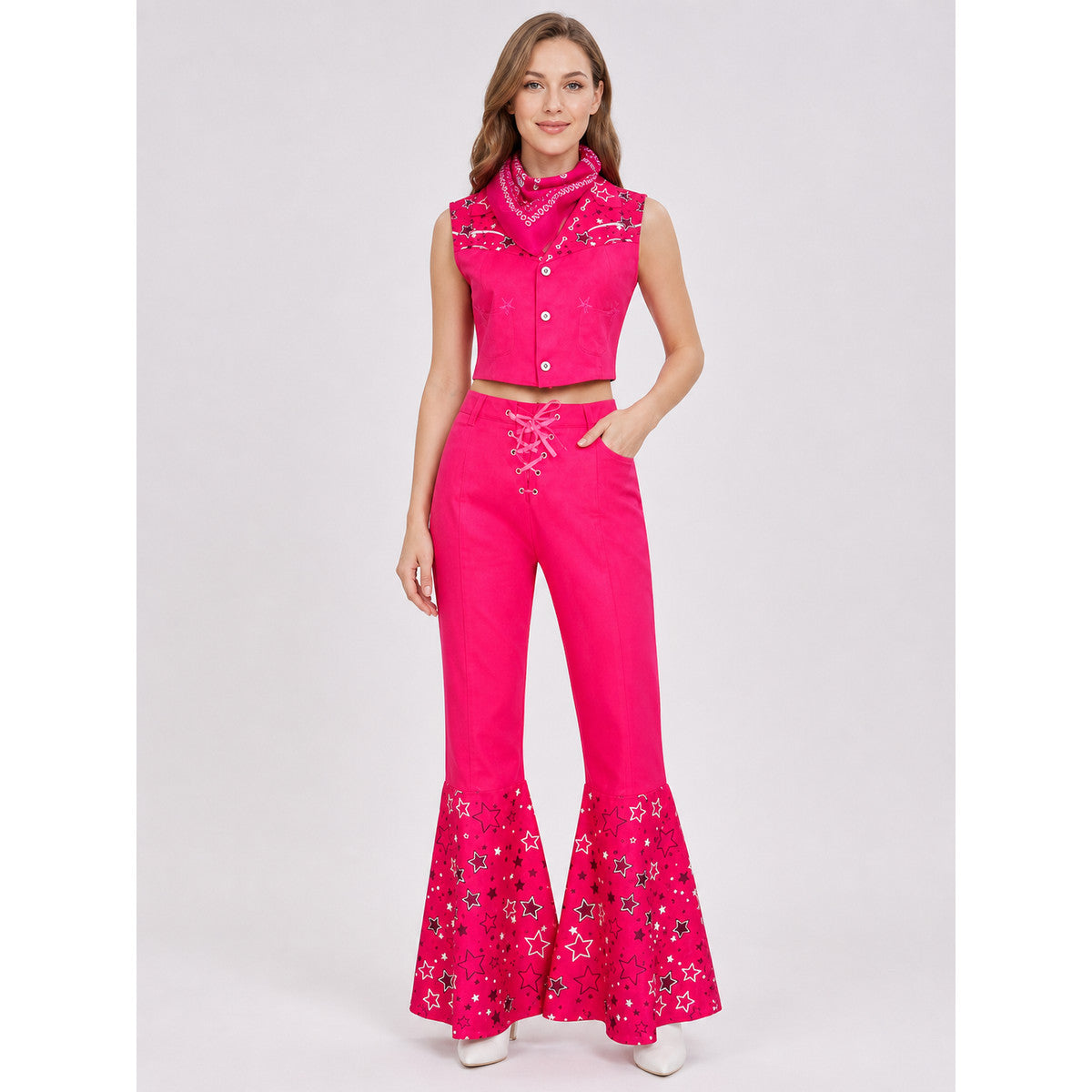 Barbie-style cosplay set consisting of two pieces: a sleeveless cropped top and