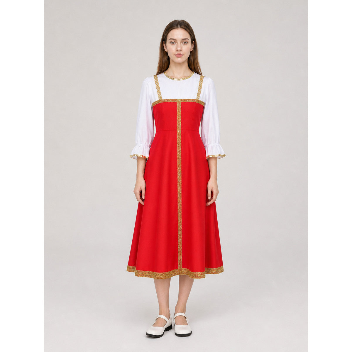 Russian Folk Costume Dress with Hat on-model view