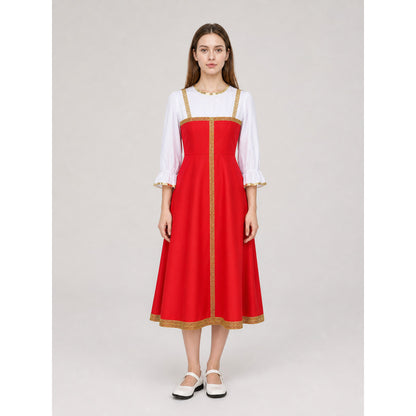 Russian Folk Costume Dress with Hat on-model view