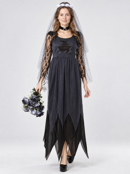 Gothic-Style Black Lace Carnival Dress