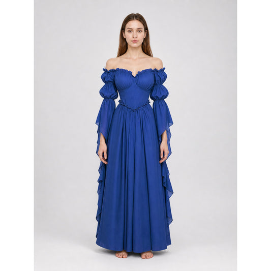 Blue Vintage-Style Medieval Dress on-model view
