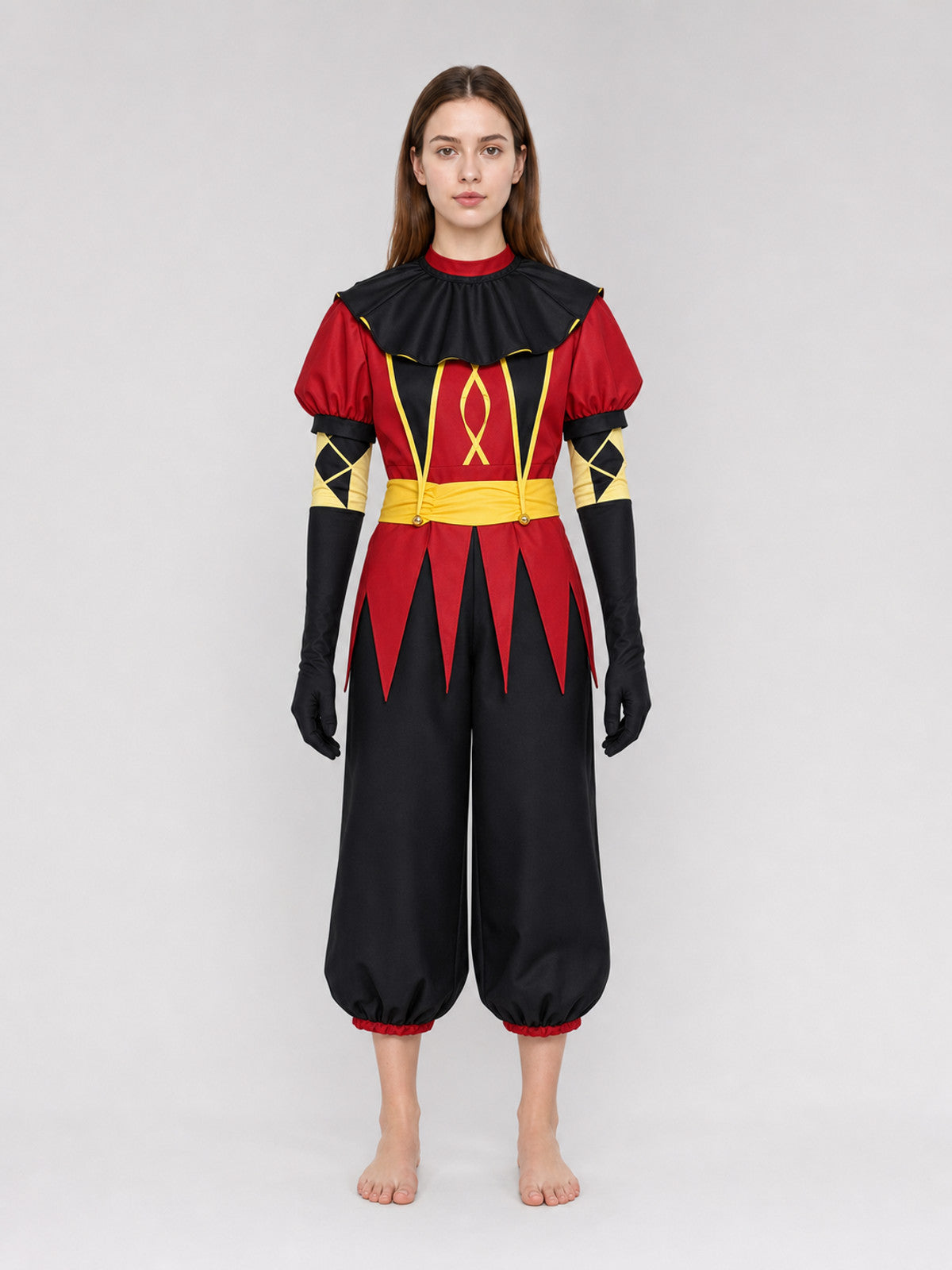 Pierrot Jester Cosplay Costume with Mask and Accessories front view