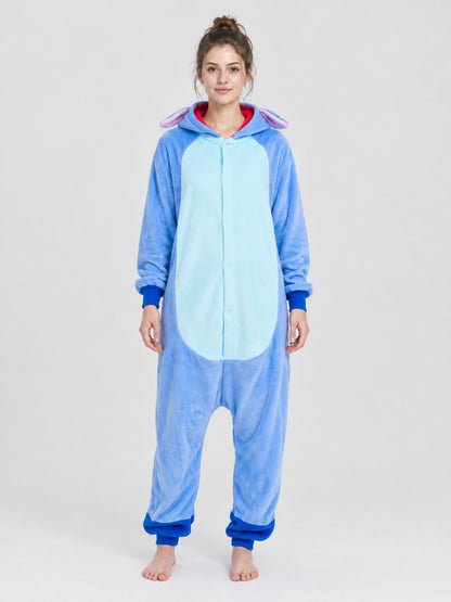 Blue Hooded Pajama Jumpsuit with Ears