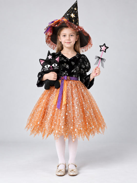 Kids' Witch Halloween Costume with Shiny Skirt
