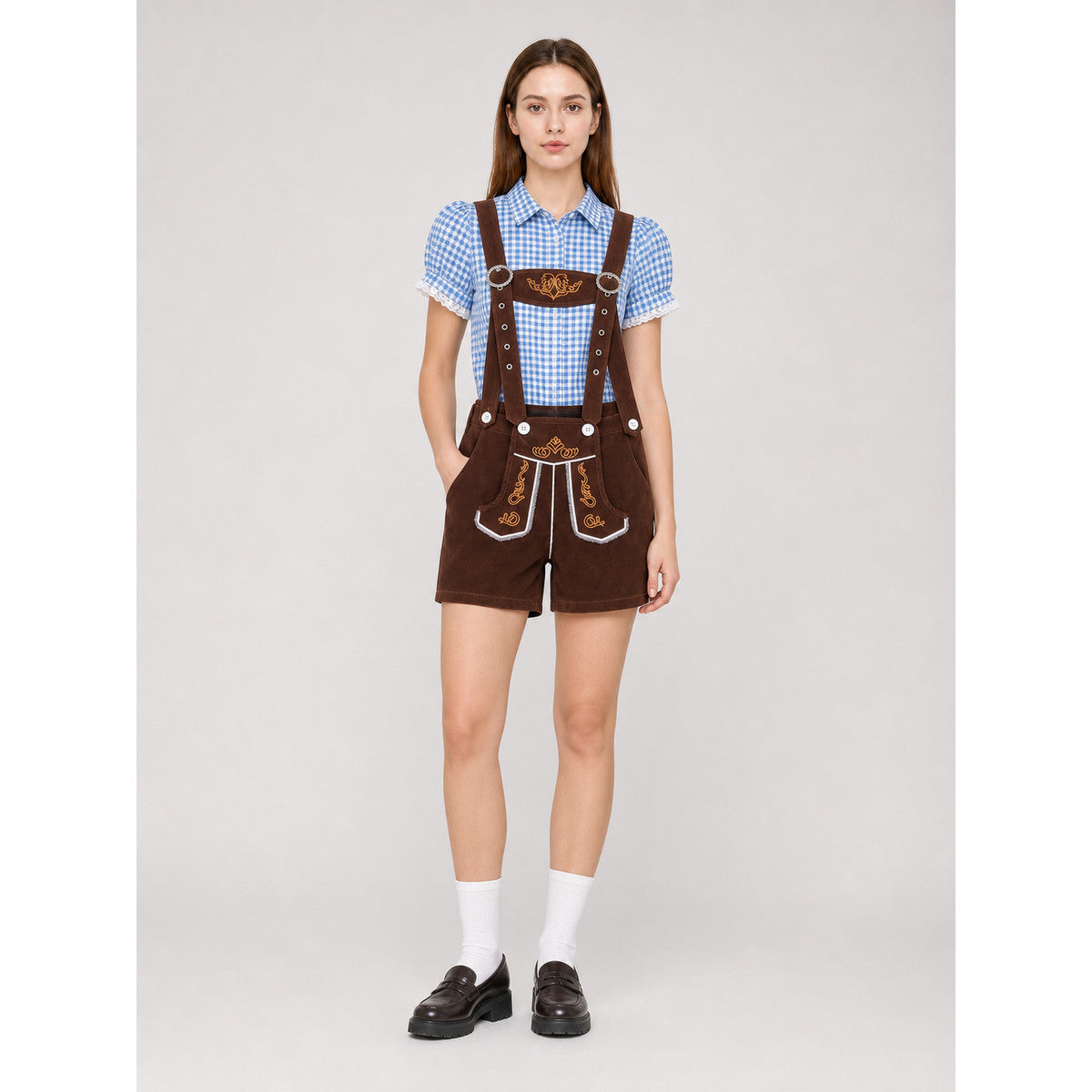 Folk-Style Set: Shirt and Suspender Shorts on-model view