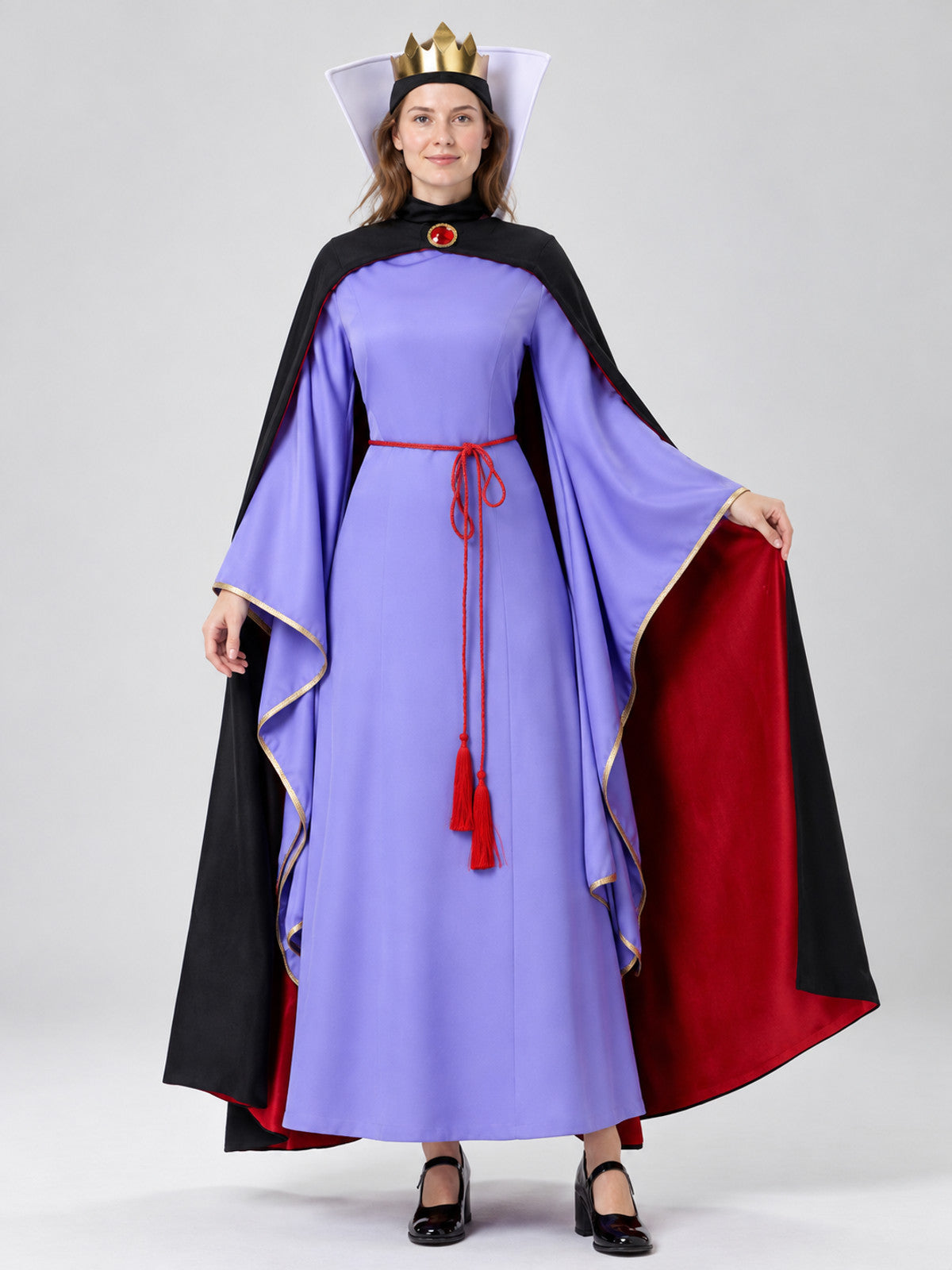 Adult carnival costume: dress, cape, crown, belt