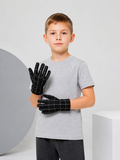 Black Carnival Gloves, Pair, White Checkered Pattern