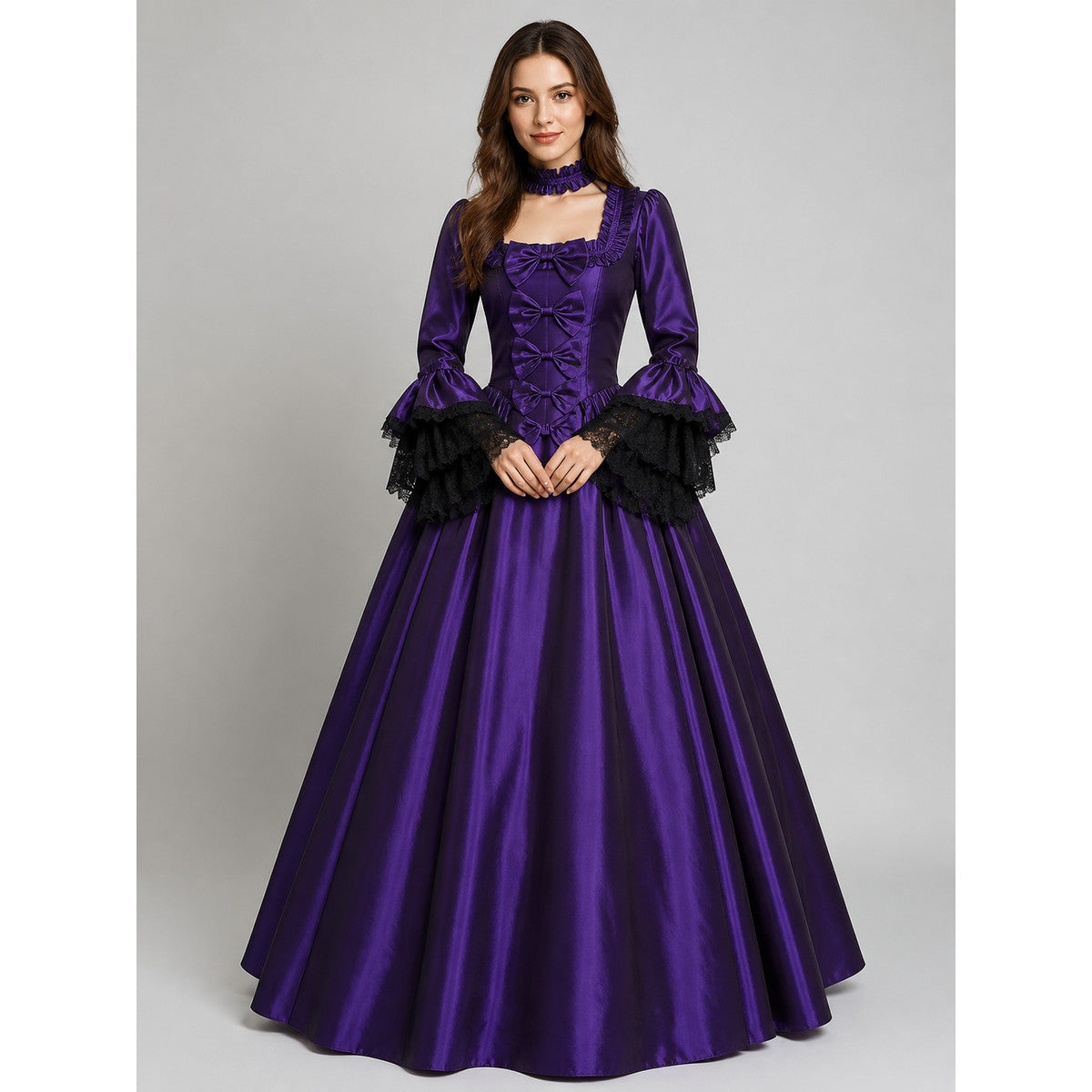 Gothic-Style Carnival Dress with Long Sleeves on-model view
