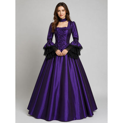 Gothic-Style Carnival Dress with Long Sleeves on-model view