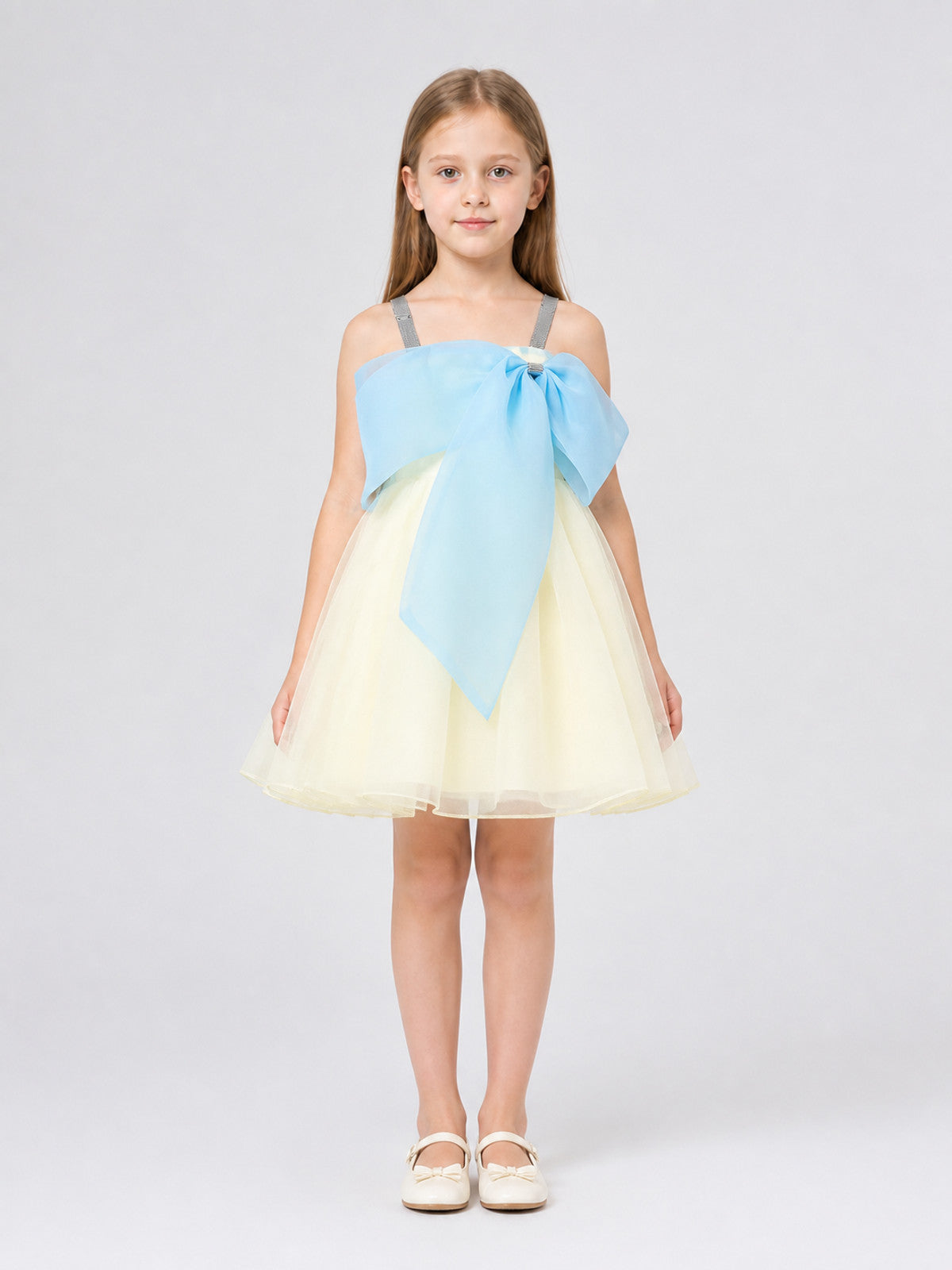 Princess Dress with a Full Layered Skirt and Bow on-model view