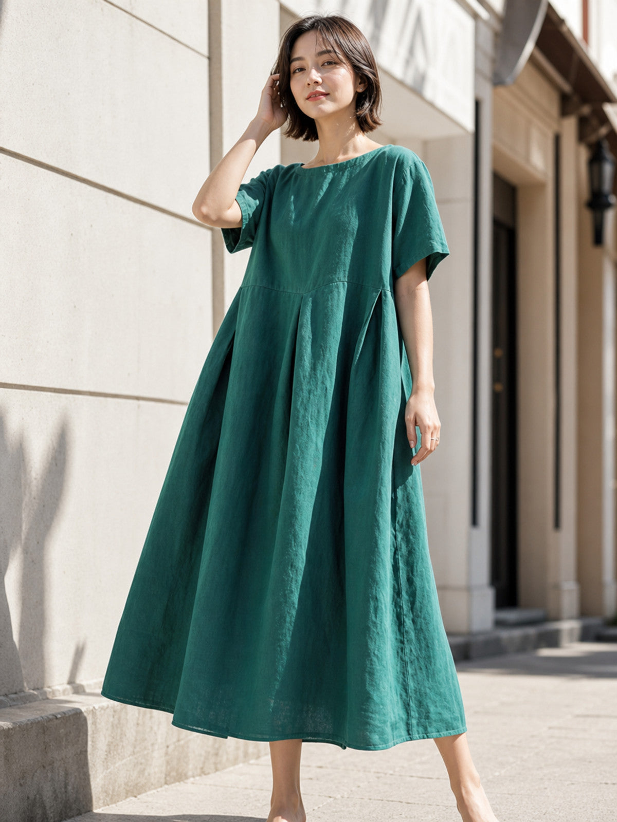 Women's Loose-Fit Dress with a Round Neckline main product view