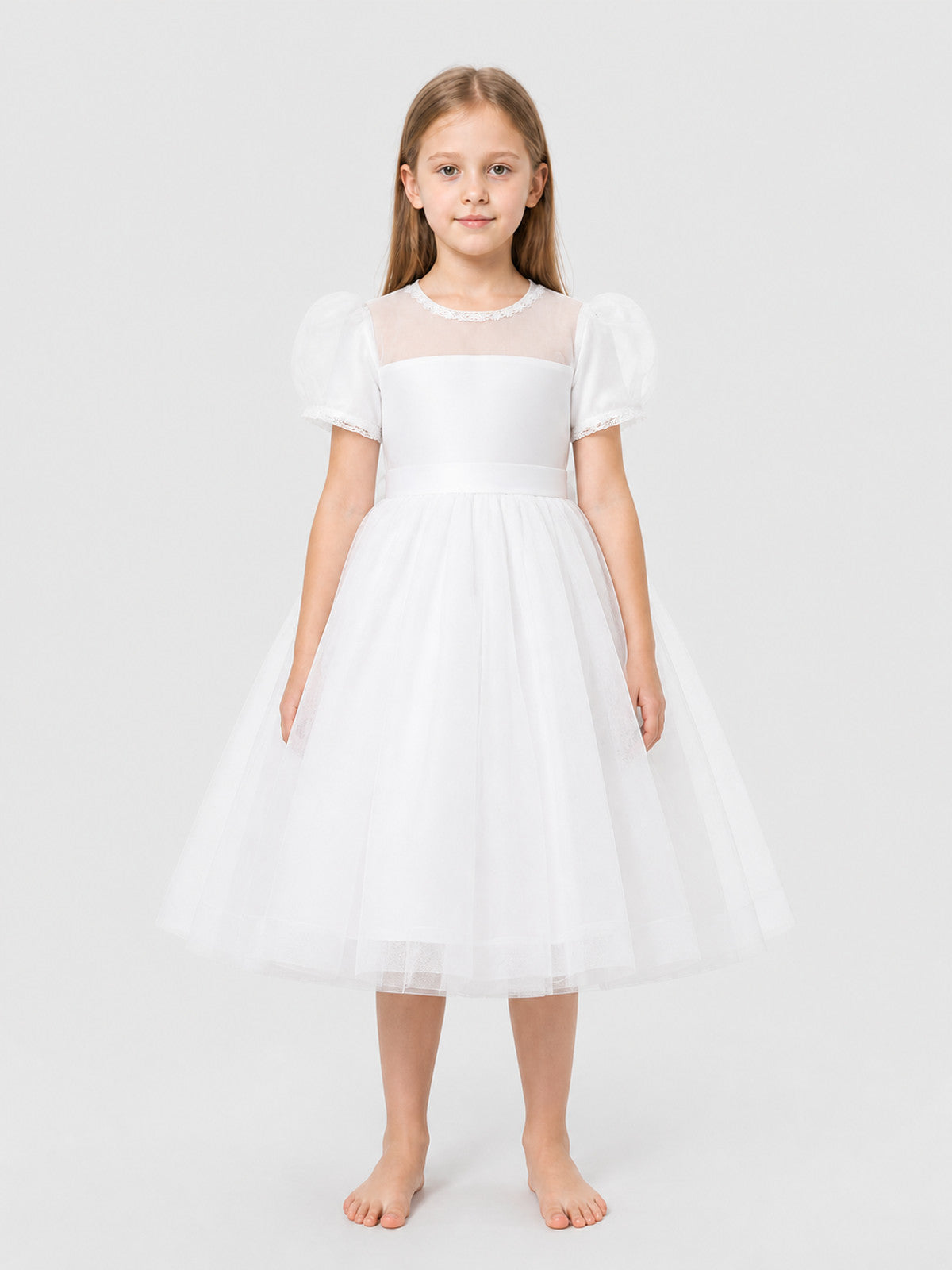 White Princess Dress for Girls with a Full Skirt