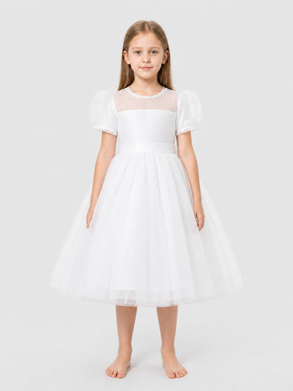 White Princess Dress for Girls with a Full Skirt