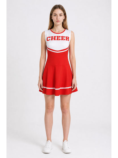 Red-and-white cheerleading dress with “cheer” lettering main product view