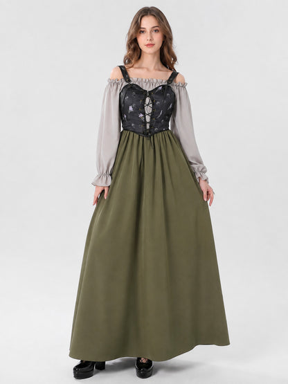 Medieval Dress with Vest Bodice and Ruffles on-model view
