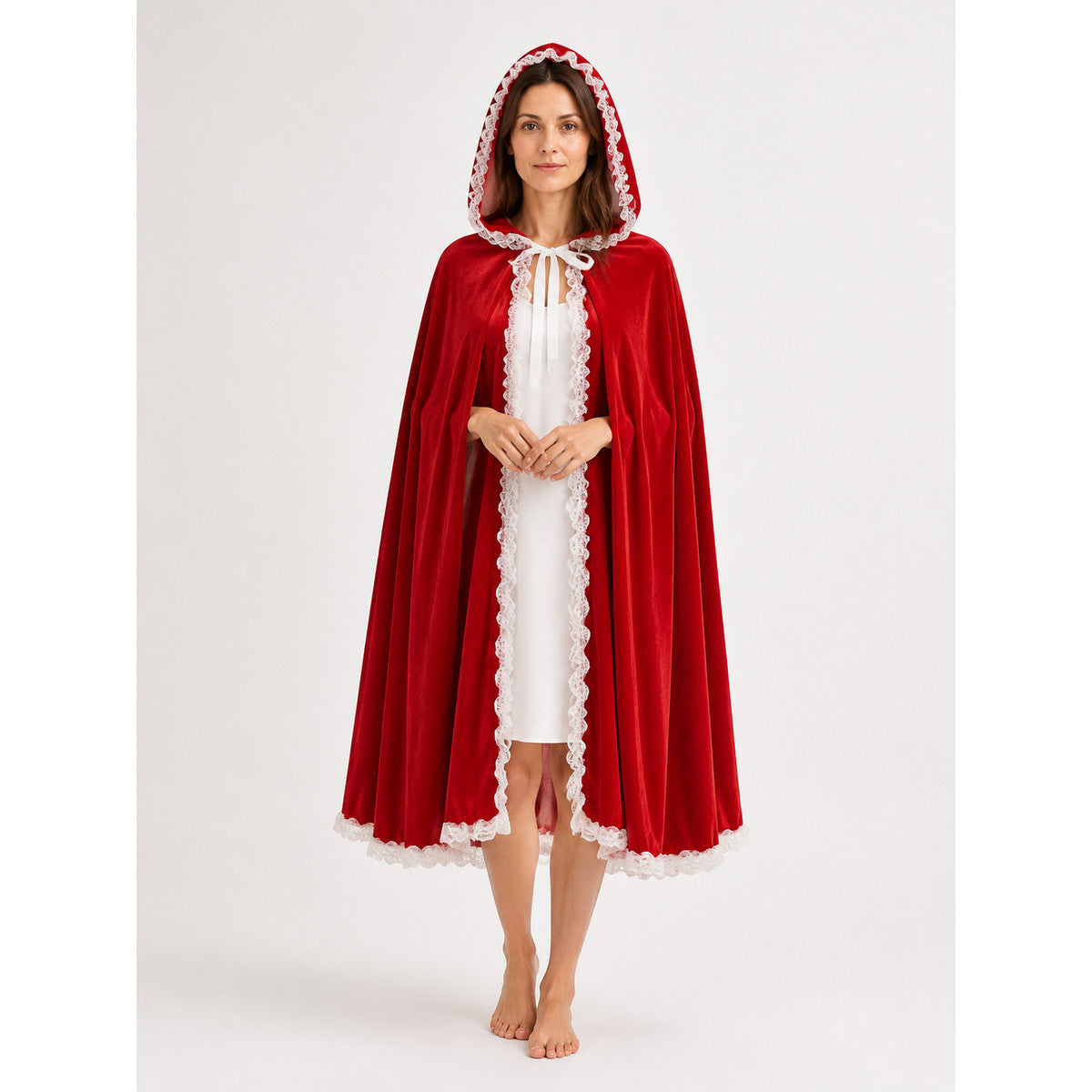 Red Hooded Cape with White Lace for Halloween main product view