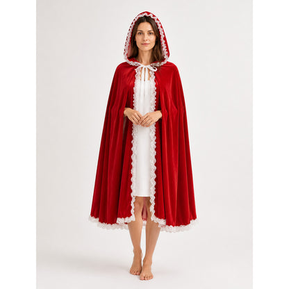 Red Hooded Cape with White Lace for Halloween main product view