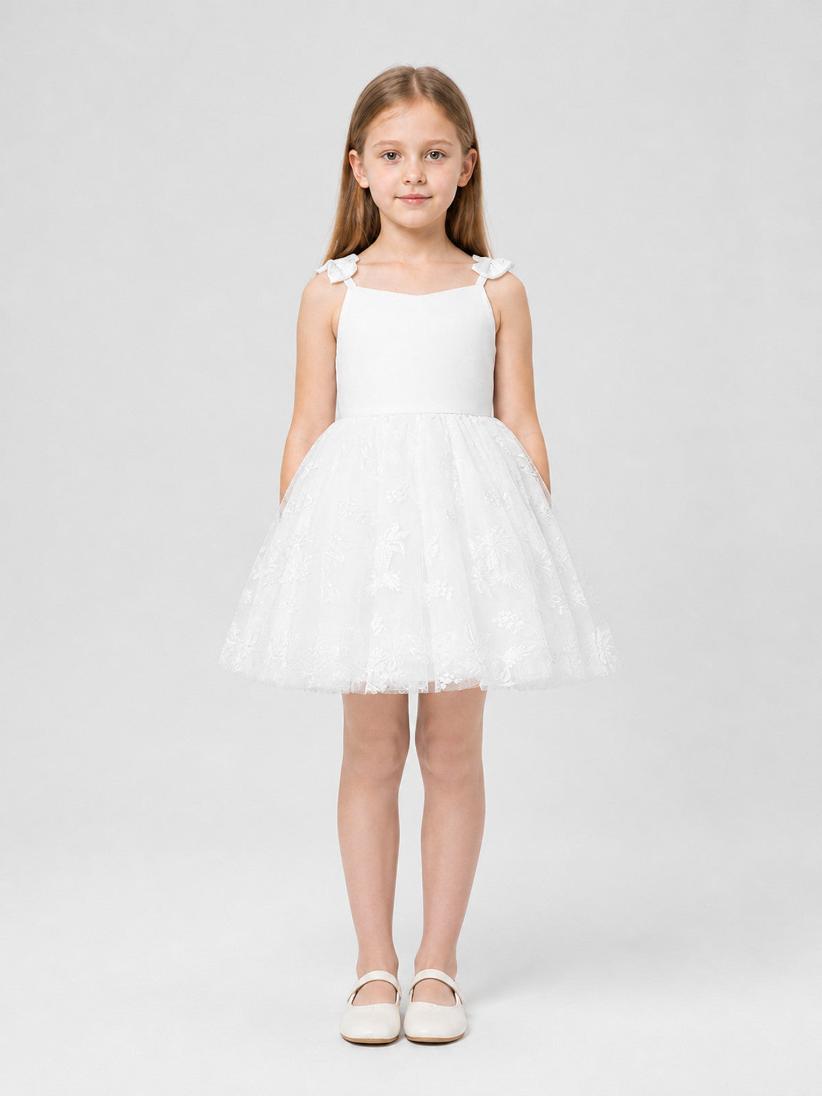 Girls' Dressy Embroidered Dress with a Full Skirt on-model view