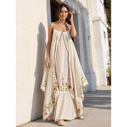Women's Long Dress with Thin Straps and Print main product view