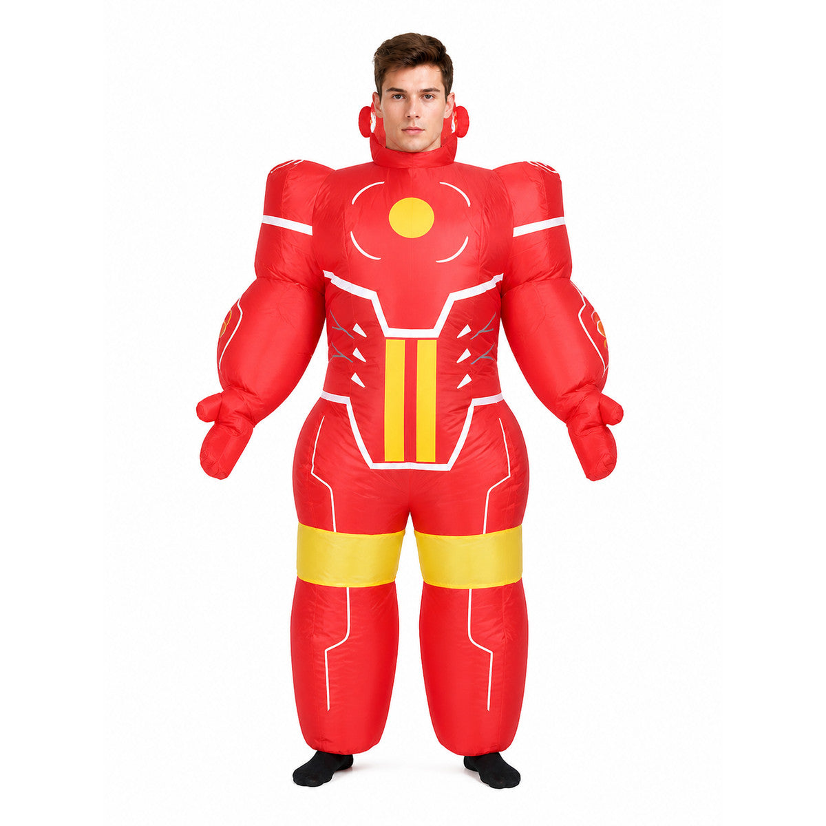 Red Inflatable Robot Costume with Yellow Details front view