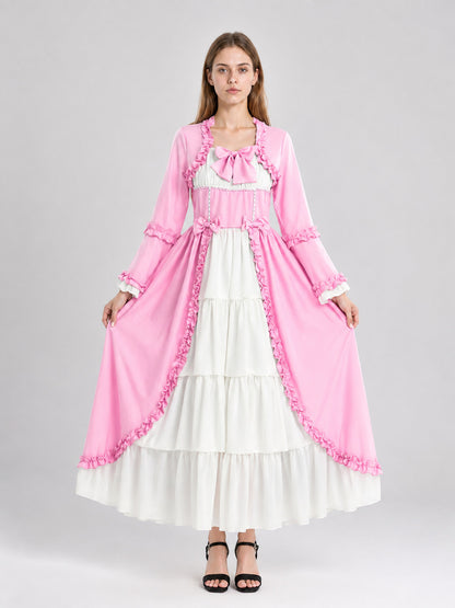 Pink and White Carnival Dress with Bow and Ruffles on-model view