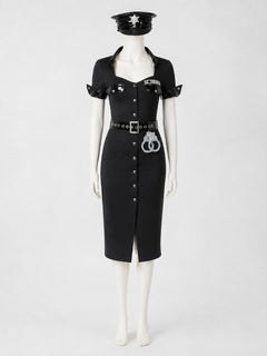 Women's Black Police Costume Set with Dress, Hat and Belt