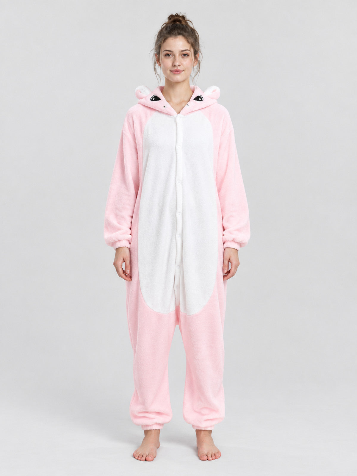 Flannel Pajama Jumpsuit with Hood and Ears