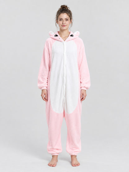 Flannel Pajama Jumpsuit with Hood and Ears
