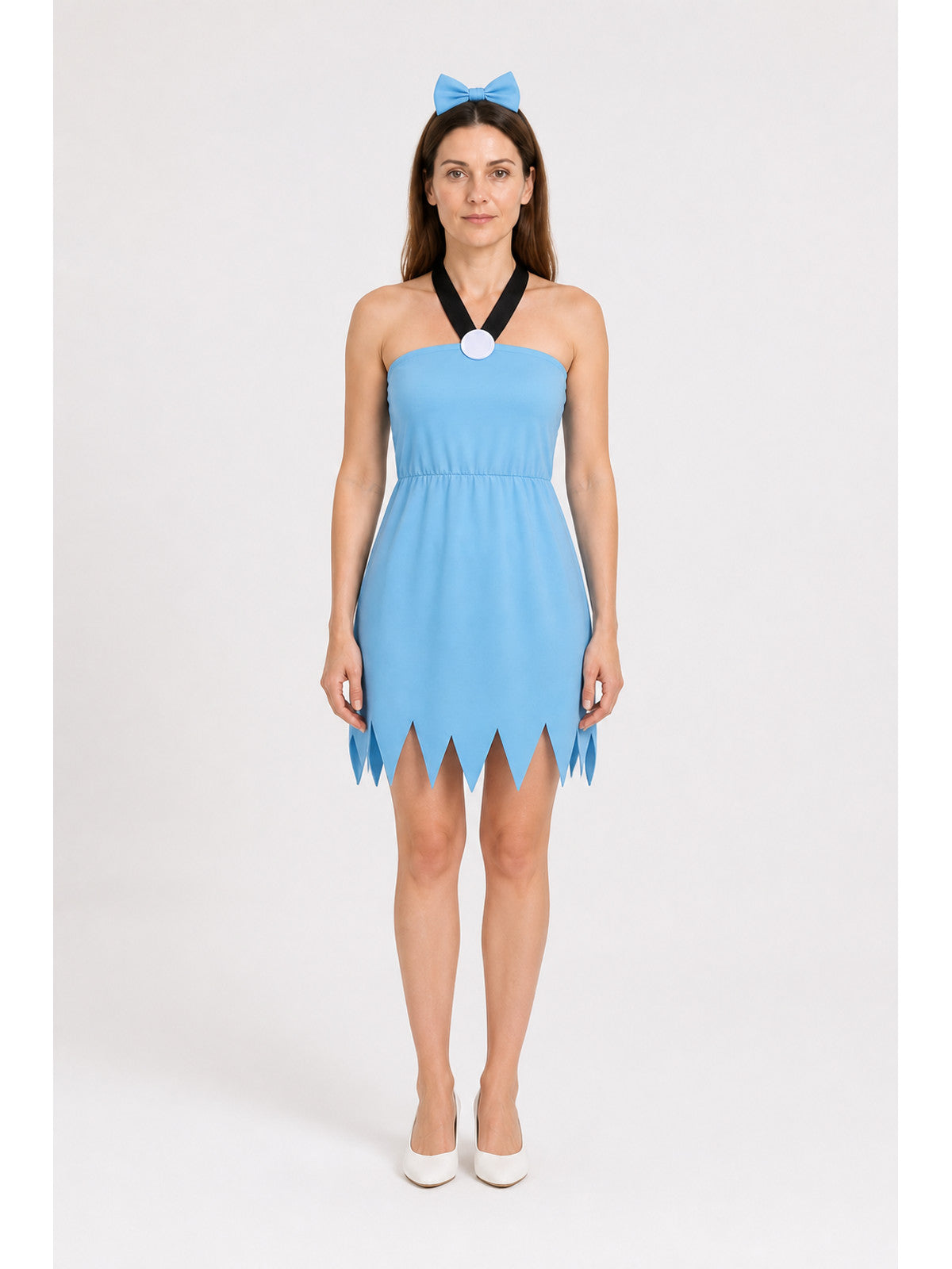 Blue costume dress with a jagged hem and bow main product view