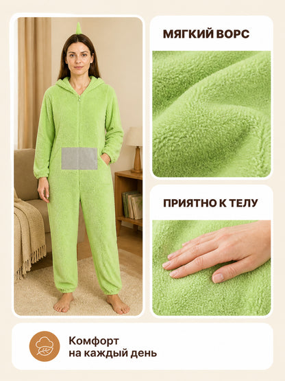 Insulated Plush Hooded Kigurumi Pajamas