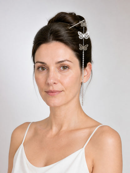 Carnival Headpiece, Silver Butterfly Hair Stick main product view