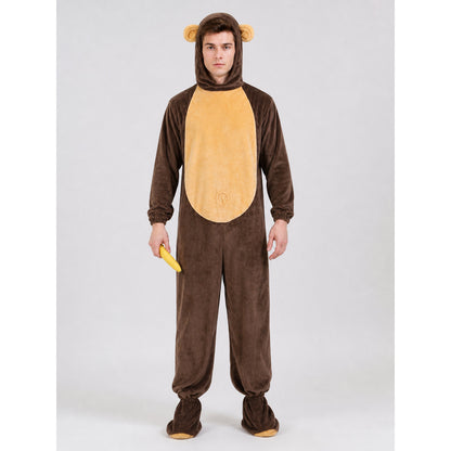 Adult Monkey Kigurumi Costume with Hood on-model view