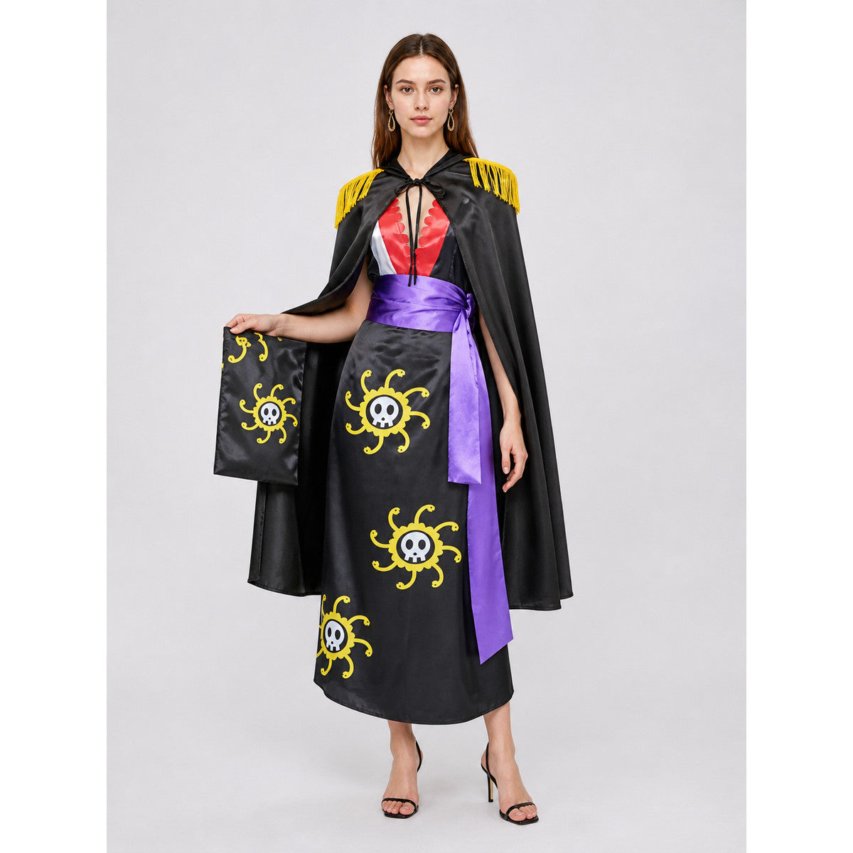 Black Carnival Costume with Cape and Skulls for Cosplay main product view