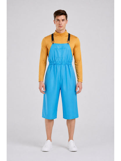 Blue Bib Shorts Overalls with Chest Pocket main product view