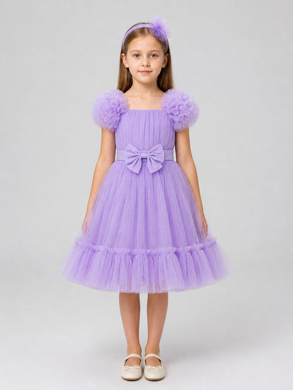 Festive Tulle Dress with a Full Skirt and Bow on-model view