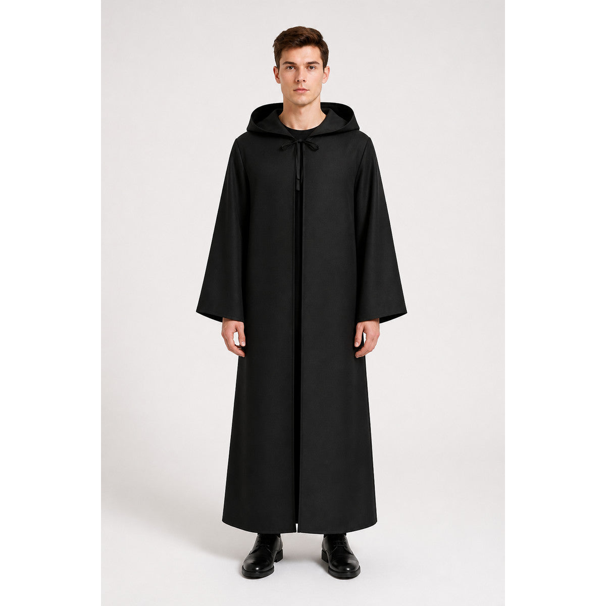 Long Black Hooded Cloak for Halloween main product view