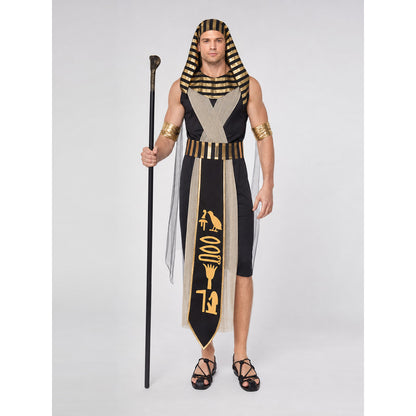 Egyptian Pharaoh Costume with Staff for Cosplay on-model view