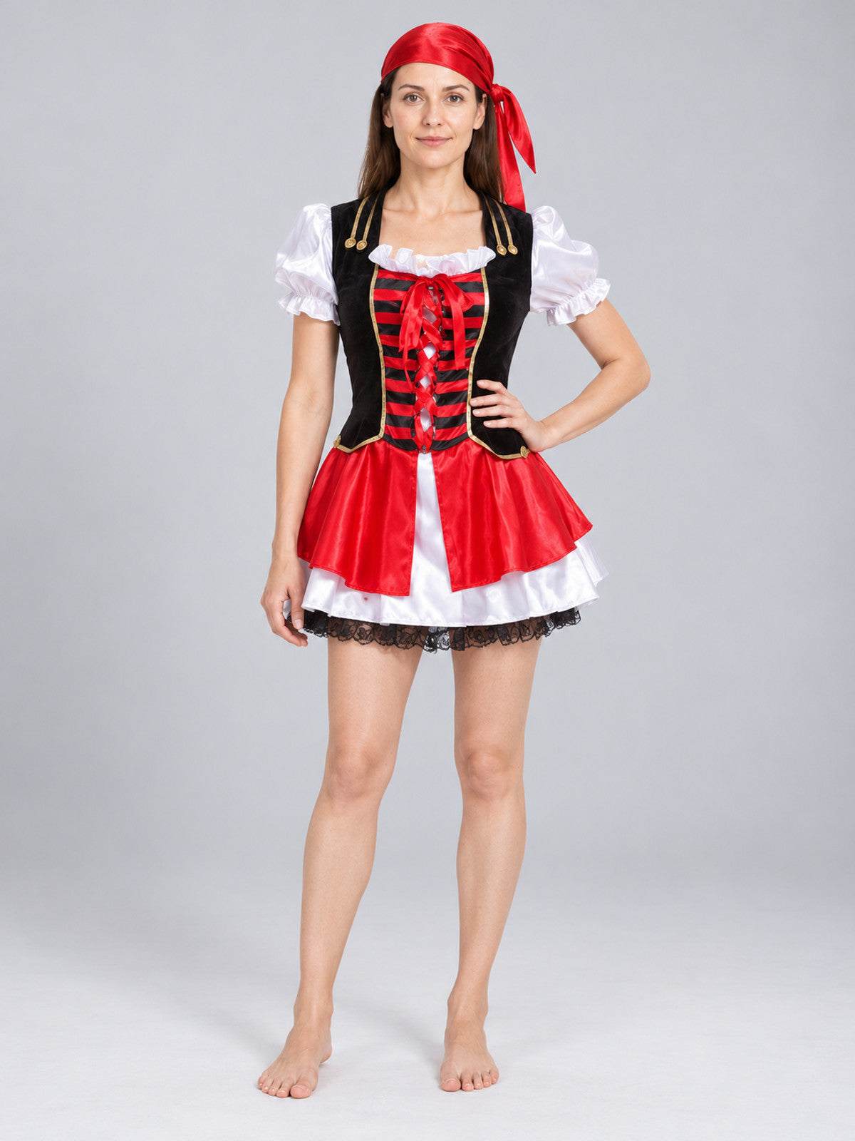 Pirate Costume: Black-Red-White Dress, Belt, Bandana