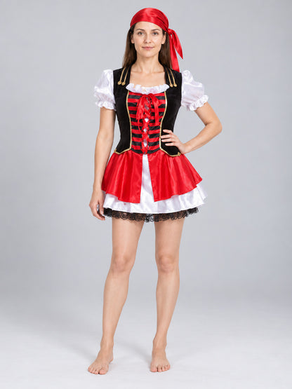 Pirate Costume: Black-Red-White Dress, Belt, Bandana