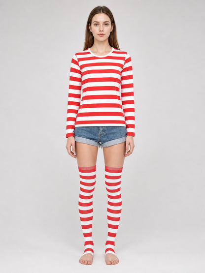 Red and White Striped T-Shirt for Cosplay on-model view