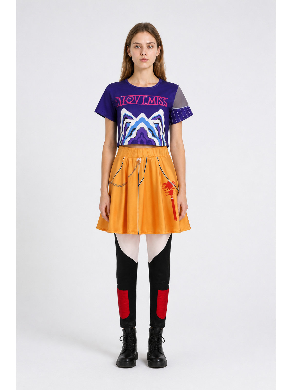 Children's cosplay costume, T-shirt, skirt, and pants main product view