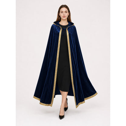 Dark Blue Hooded Costume Cloak front view
