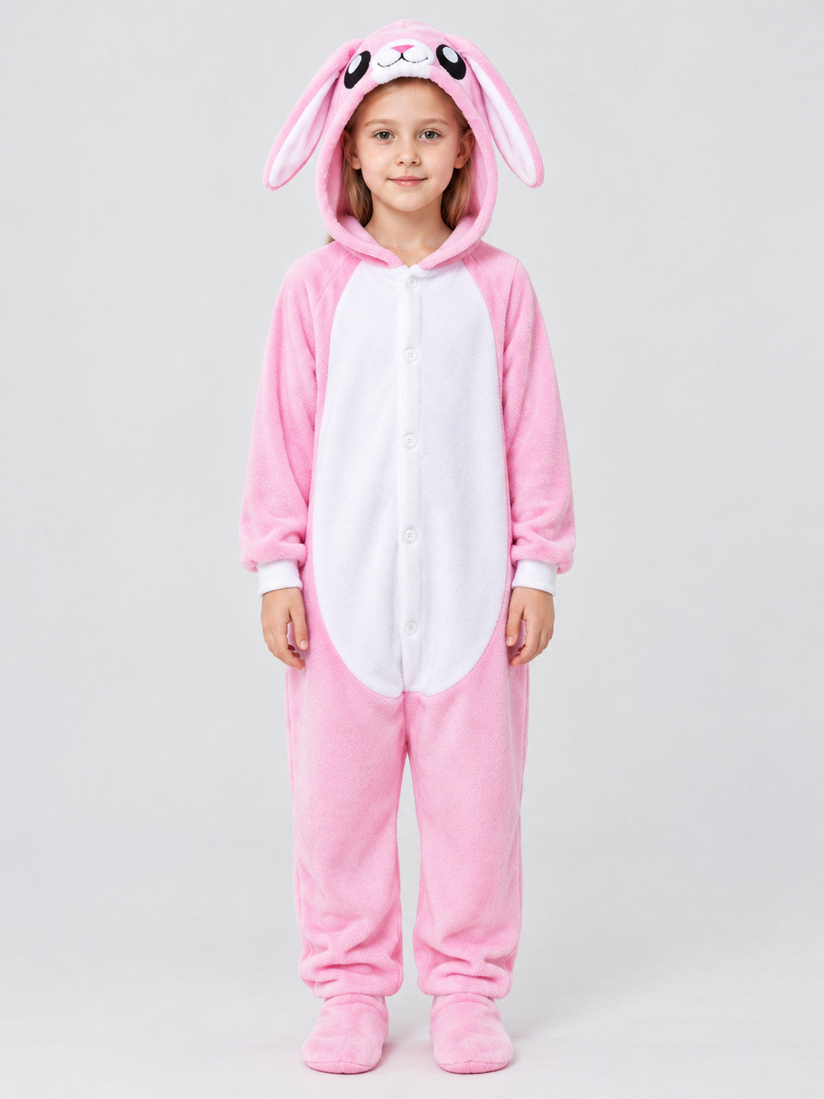 Pink Flannel Kigurumi Pajama with Bunny Ears