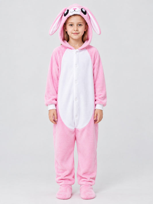 Pink Flannel Kigurumi Pajama with Bunny Ears