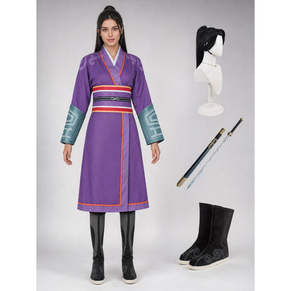 Yin Furen Cosplay Costume with Wig and Sword on-model view