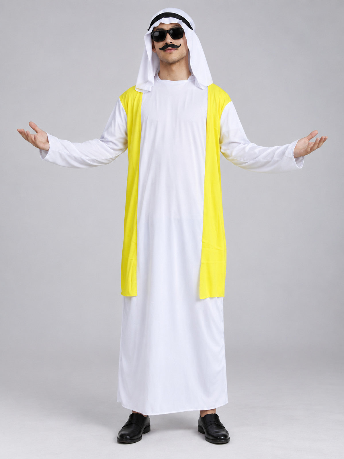 Carnival costume with yellow side inserts and mustache