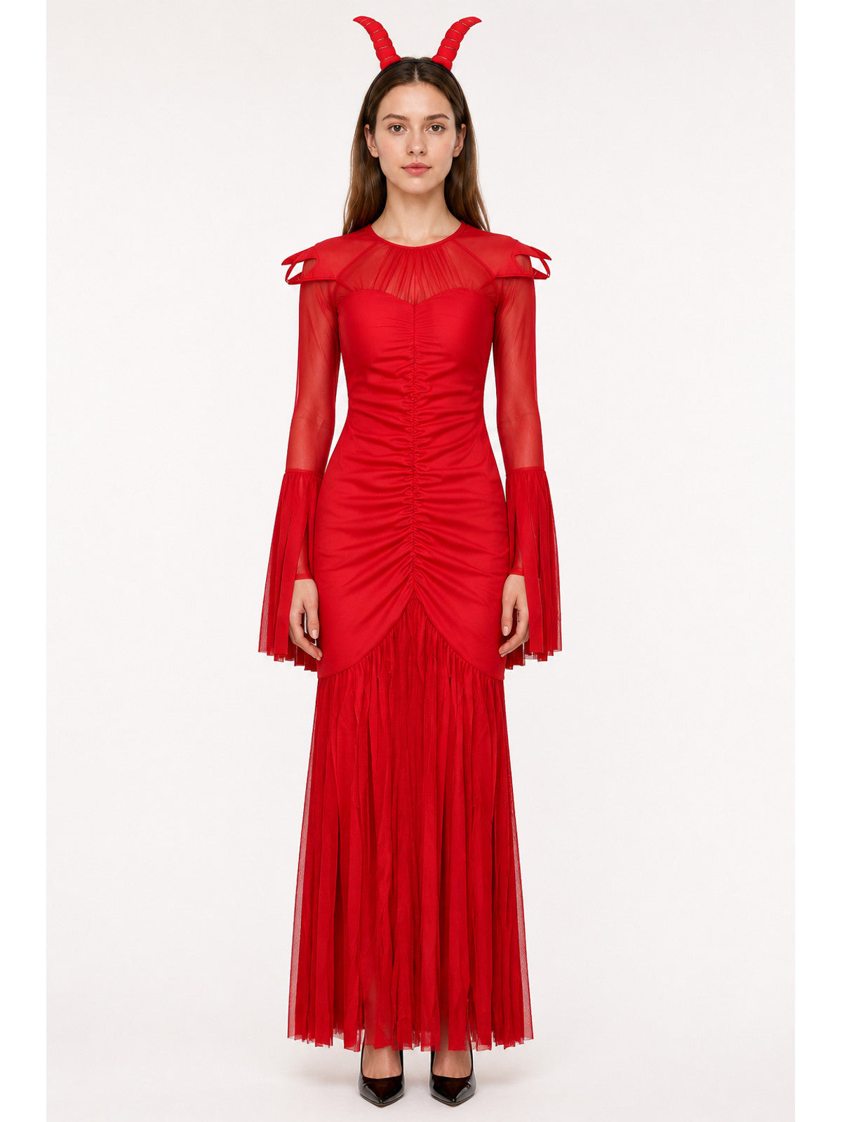 Devil Costume with Horns, Red Long Dress main product view